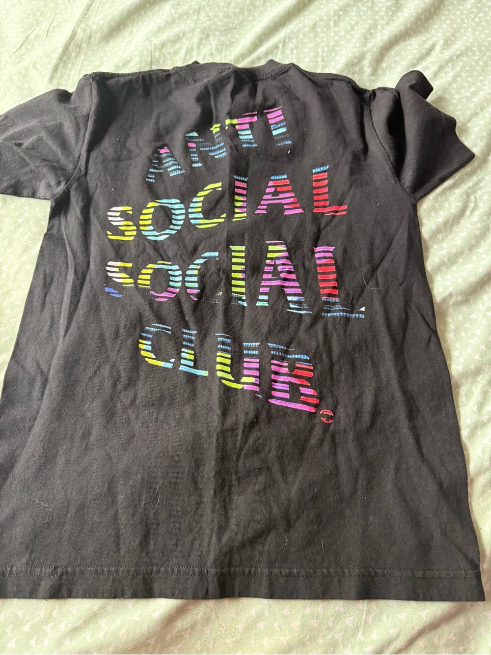 Anti Social Social Club Black Tee with Rainbow Striped Logo